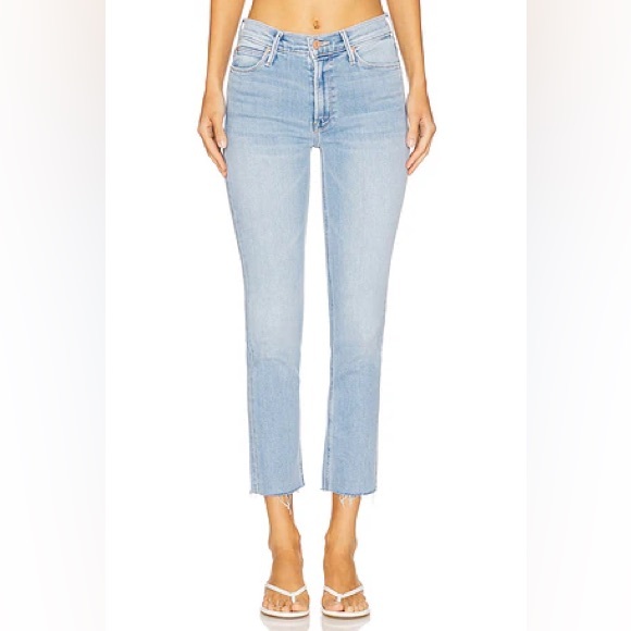 MOTHER Mid Rise Dazzler Crop Fray Sun Kissed Light Wash Jeans Sz28 Slim Straight - Picture 3 of 11